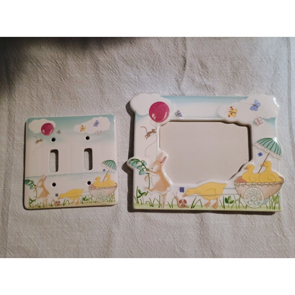 Ceramic Nursery Picture Frame With Matching Light Fixture Cover Japan